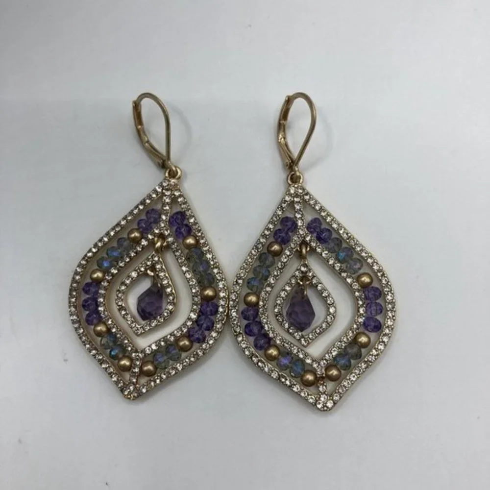 Lonna & Lilly beaded chandelier Pave Crystals Gold Tone Purple Drop ‎  EARRINGS